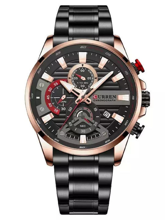 Curren Men's Watch 46mm Chronograph Battery with Metal Bracelet Black Rose Gold