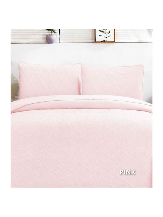 Down Town Home Diamond Σετ Κουβερλί Μονό Βαμβακερό Pink 170x240cm 2τμχ