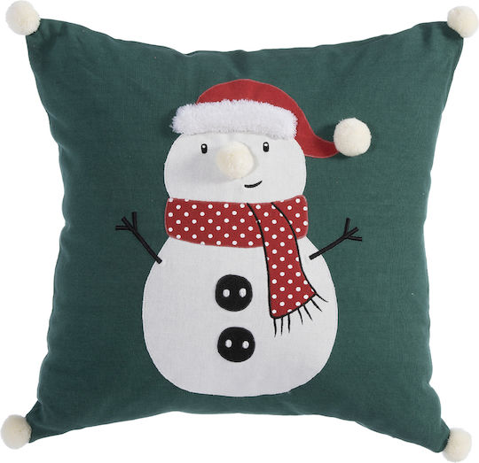 Nef-Nef Homeware Perna Decorativă de Crăciun Happy Snowman Pătrat Verde 45x45buc