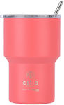 Estia Mug Lite Save The Aegean Glass Thermos Stainless Steel BPA Free Fusion Coral 400ml with Straw