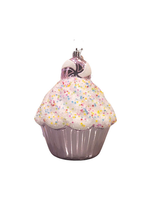 Vintage Lovers Ornament de Crăciun Cupcake Roz cu Pulbere de Aur cu Paiete 13x13buc