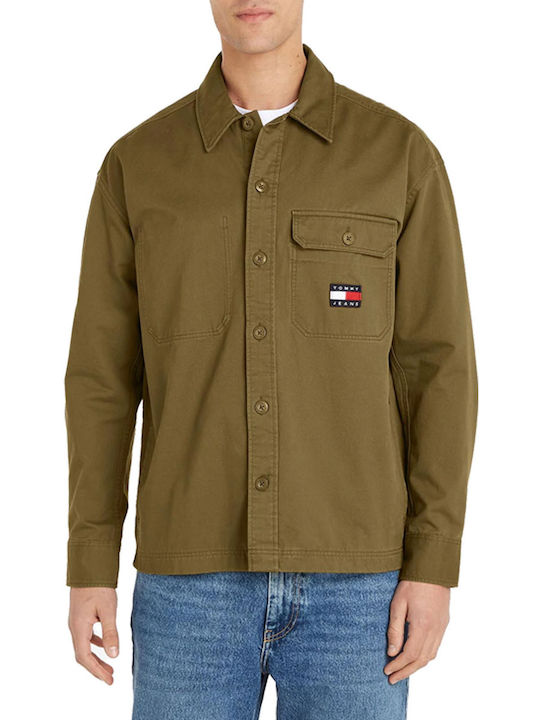 Tommy Hilfiger Ανδρικό Πουκάμισο Overshirt Μακρυμάνικo με Κανονική Γραμμή Λαδί