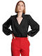 Matis Fashion Women's Crop Top Satin Long Sleeve Black