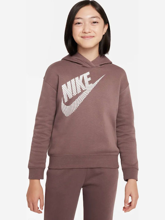 Nike Детски Суичър с Качулка и Джобове Кафяв Nsw