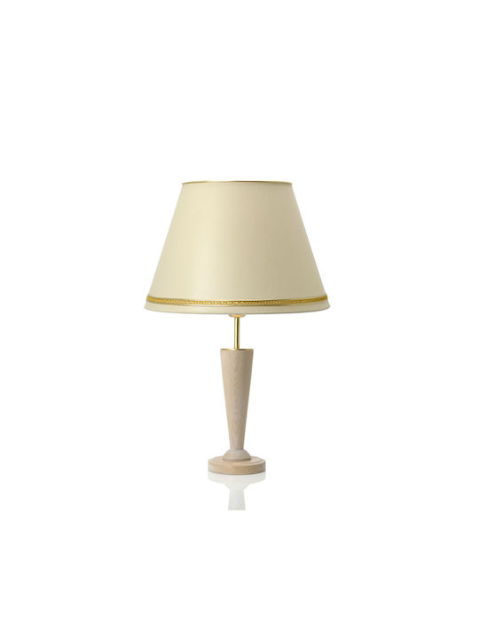 Veis Wood Table Lamp for Socket E27 with Beige Shade and Base