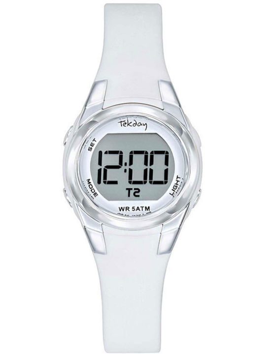 Tekday Strap Ψηφιακό Γυναικείο Ρολόι 26mm Χρονογράφος Μπαταρίας με Λευκό Καουτσούκ Λουράκι