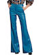 Damen Hoch tailliert Stoff Hose Schlag Blau