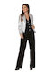 Women's High-waisted Fabric Trousers with Elastic Regular Fit Black