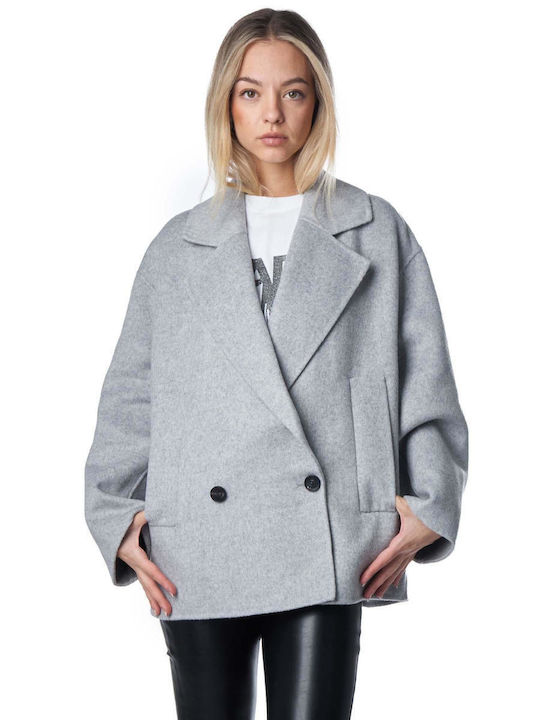 Vicolo Women's Wool Short Half Coat with Buttons Gray