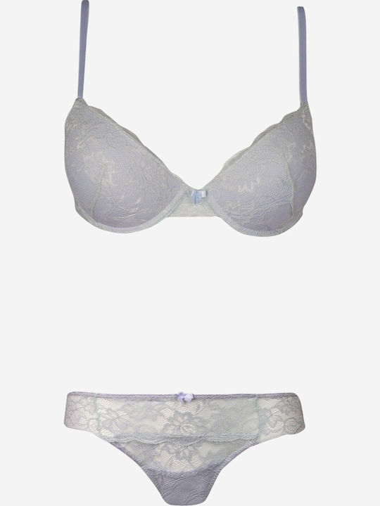 Norddiva Lace Underwear Set with Bra & Brazil Blue