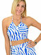 First Woman Women's Crop Top with Straps Blue