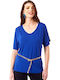 Women's Blouse Short Sleeve Blue.