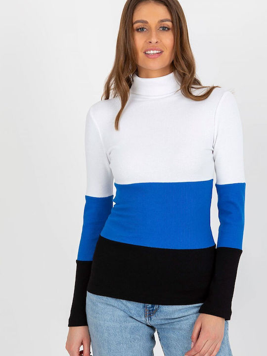 Relevance Women's Long Sleeve Sweater Cotton Turtleneck Blue