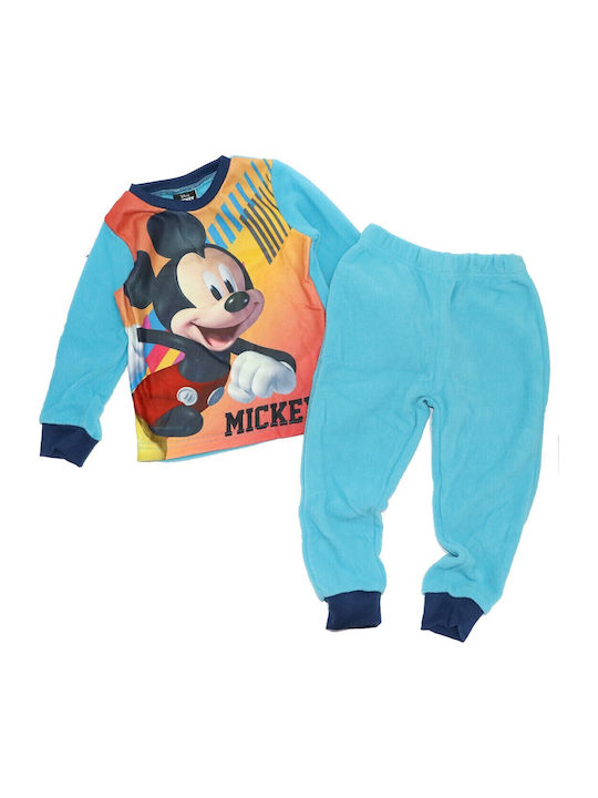 Disney Kinder Schlafanzug Winterlich Fleece Hellblau Mickey Mouse