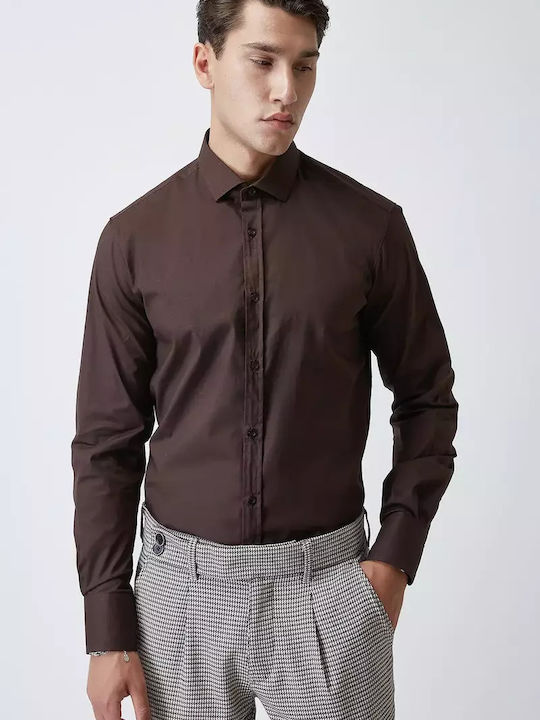 Stefan Fashion Men's Shirt Long Sleeve Cotton Brown
