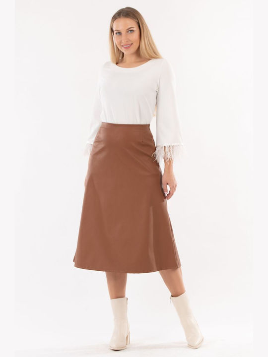 BelleFille Leather Midi Skirt in Tabac Brown color