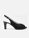 Leder Pumps mit mittelhohem Absatz Schwarz