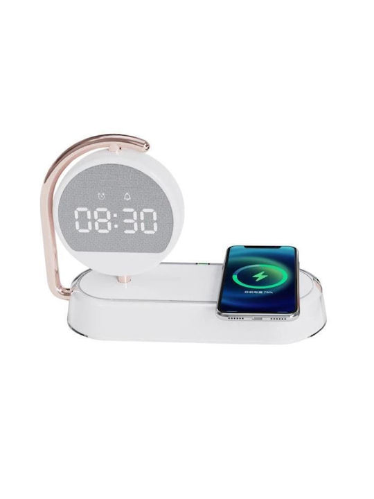 Tabletop Digital Clock with Alarm & Wireless Charging White K01T