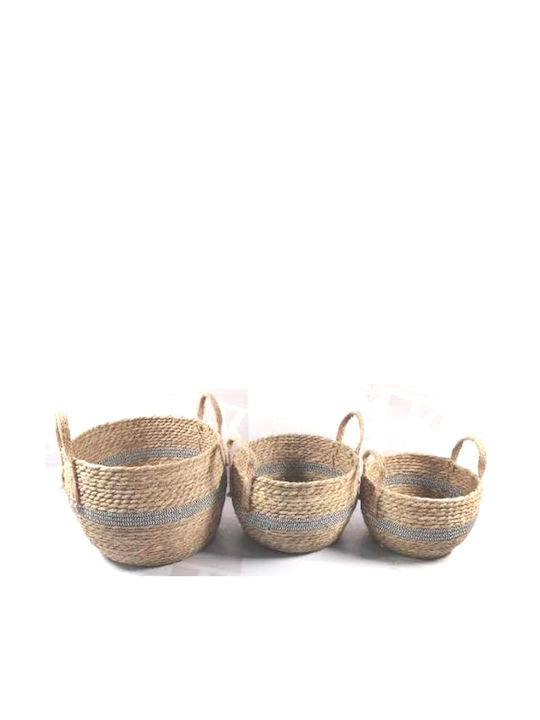 Dream House Set of Decorative Baskets Straw with Handles Beige 3pcs