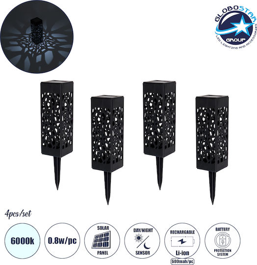 GloboStar Set of 4 Stake Solar Lights Lanterns 0.8W 80lm Cold White 6000K with Motion Sensor and Photocell IP65