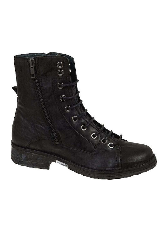 Leder Stiefeletten Damen Schwarz