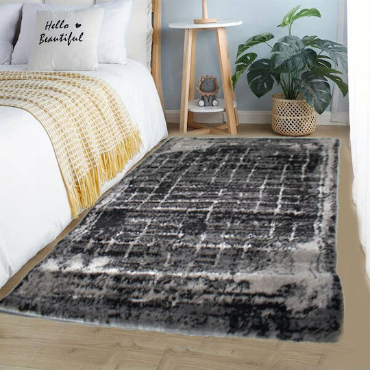 SpitiBazaar Set Modern Covoare pentru dormitor Synthetic Μαύρο-Γκρι SB.00101 3buc