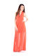 Ake' Summer Maxi Dress with Slit Coral