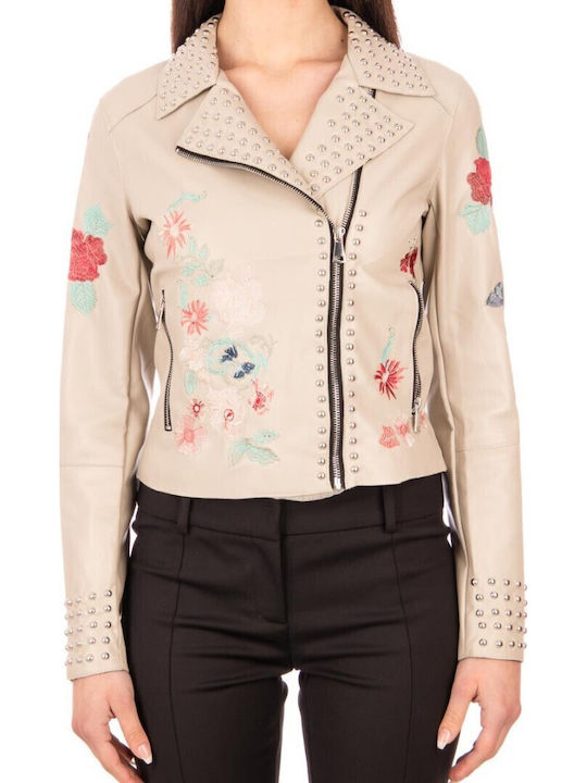 Women's Short Puffer Jacket for Winter Beige