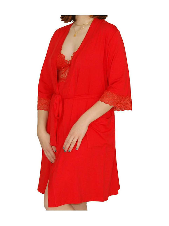 Secret Point Winter Women's Robe with Nightdress Red
