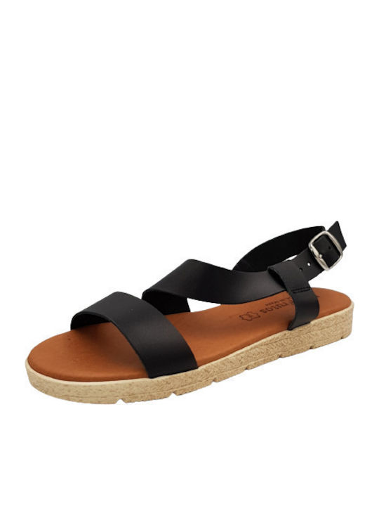 Women's Flat Sandals Anatomic with Strap in Black Color