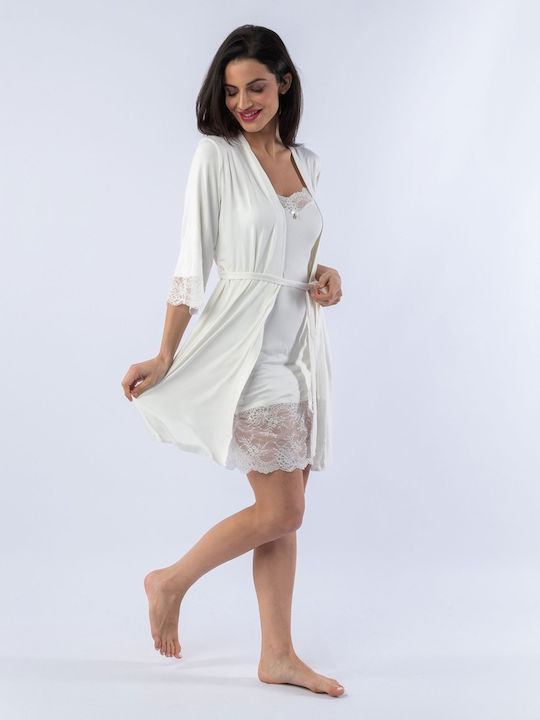 Sevim Winter Women's Robe with Nightdress ''White''
