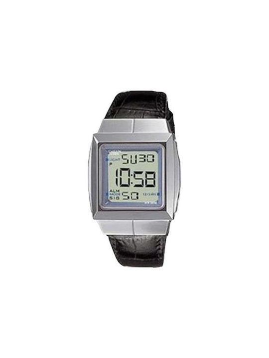 Casio Digital Watch Battery with Black / Black Leather Strap