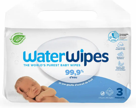 WaterWipes Hypoallergenic Baby Wipes 99.9% Water Alcohol-Free & Parabens Free 3x48pcs