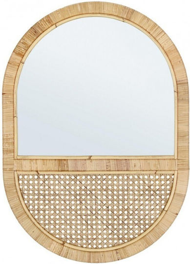 Bizzotto Hajar Καθρέπτης Τοίχου Οβάλ με Μπεζ Rattan Πλαίσιο 70x50cm
