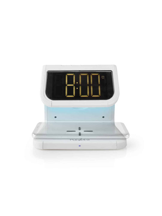 Nedis Tabletop Digital Clock with Alarm & Wireless Charging White