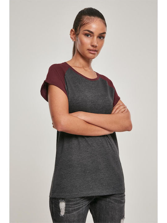 Urban Classics Femeie Tricou Charcoal/Redwine