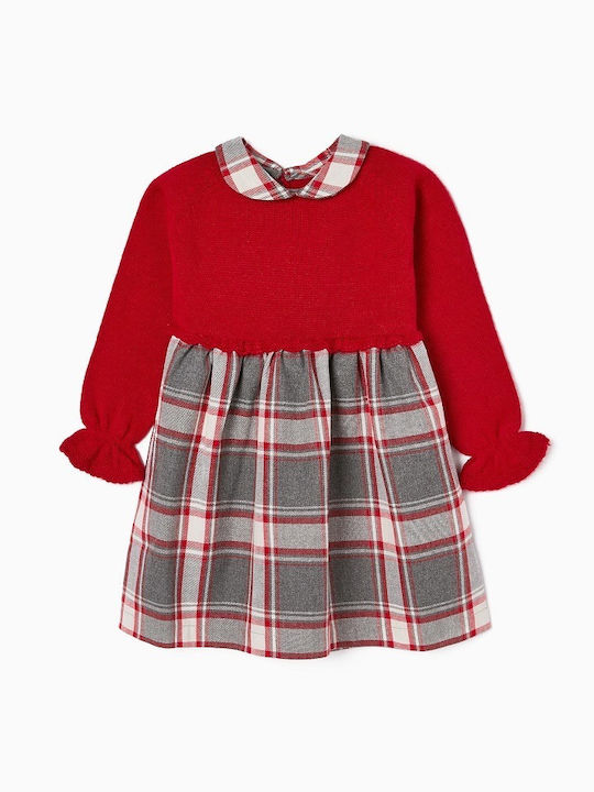 Zippy Παιδικό Φόρεμα Καρό Μακρυμάνικο Κόκκινο-Γκρι