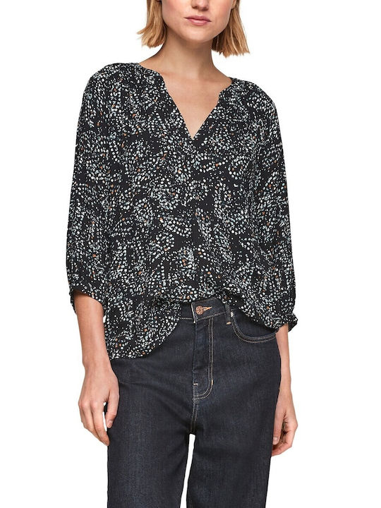 S.Oliver Women's Blouse with 3/4 Sleeve & V Neckline Black