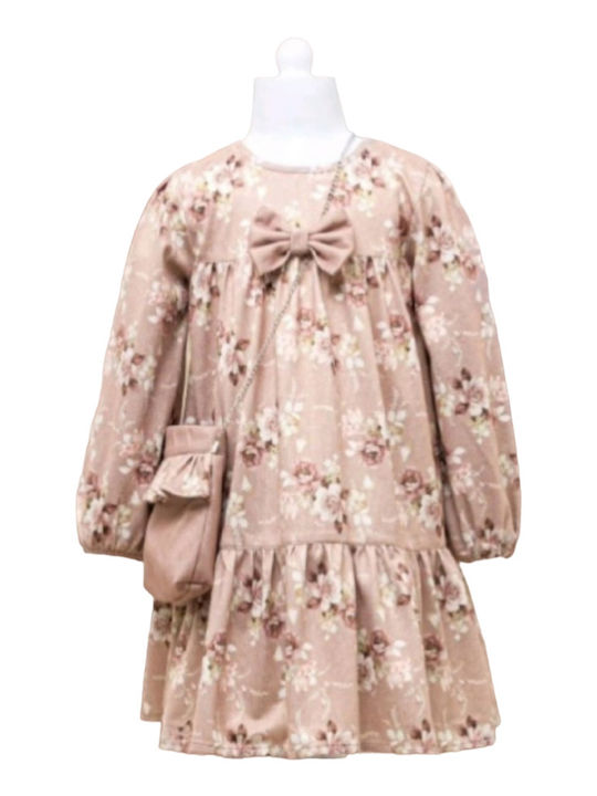 Angelbox Παιδικό Φόρεμα Βελούδινο Floral Μακρυμάνικο Σάπιο Μήλο