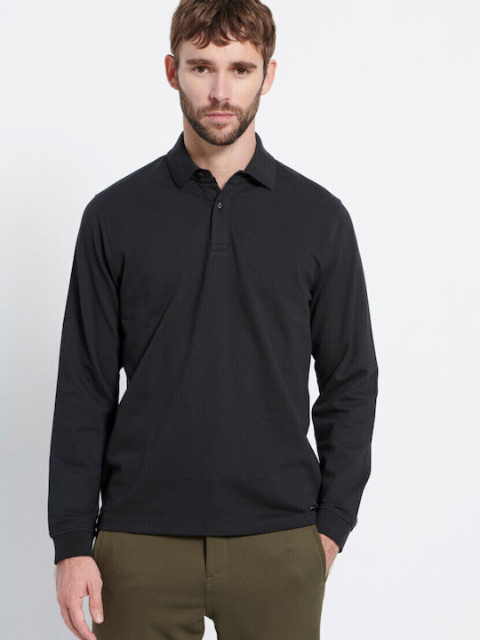 Marron Men's Long Sleeve Blouse Polo BLACK