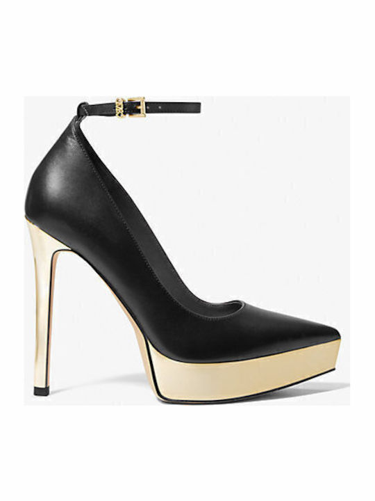 Xenia Leather Platform Δερμάτινες Γόβες με Φιάπα Μαύρες