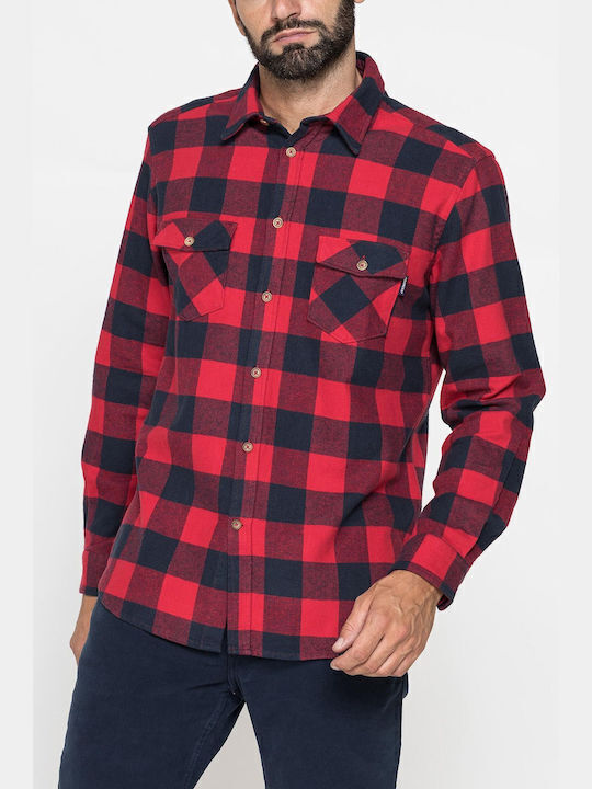 Carrera Jeans Men's Shirt Long Sleeve Flannel Checked Red