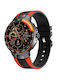 Aoke E15 44mm Smartwatch with Heart Rate Monitor (Black Case / Black-Orange Silicone Strap)