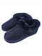 Ustyle Heel Enclosed Men's Slippers with Fur Blue