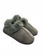 Heel Enclosed Men's Slippers with Fur Gray