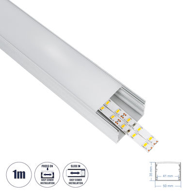 GloboStar Încastrat Profil de aluminiu pentru banda LED cu Opal Capac 100cm