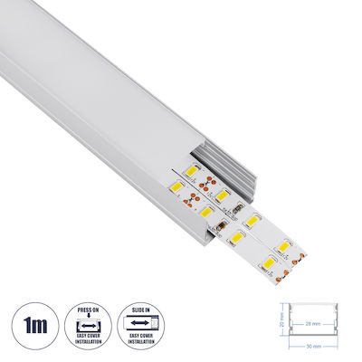 GloboStar Agățat Profil de aluminiu pentru banda LED Colțar cu Opal Capac 100cm