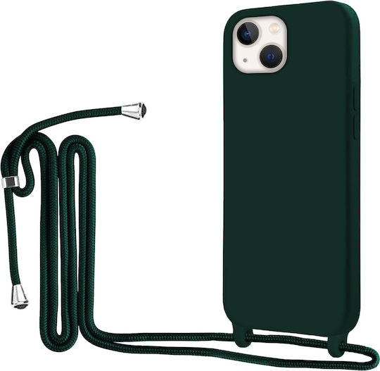 Liquid Back Cover Σιλικόνης με Λουράκι Χακί (iPhone 15 Plus)