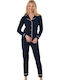 Siyah Inci Winter Women's Pyjama Set Navy Blue