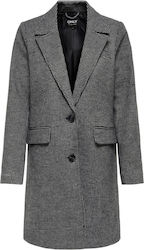 Vero Moda Women's Checked Short Half Coat with Buttons Black